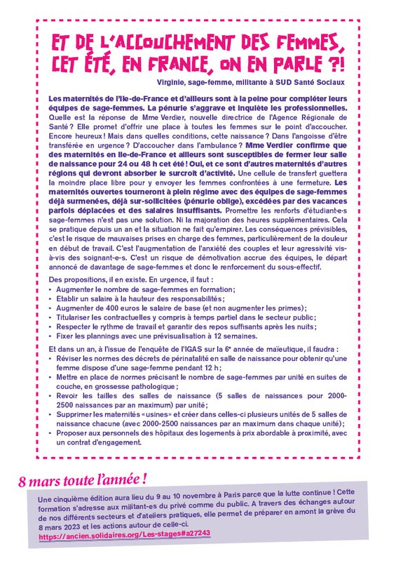 Et de l’accouchement des femmes, cet été, en France, on en parle ?!